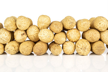 Lot of whole tasty beige peanut isolated on white background