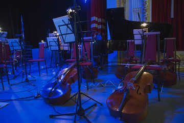 Musical instruments before the concert of the Symphony orchestra