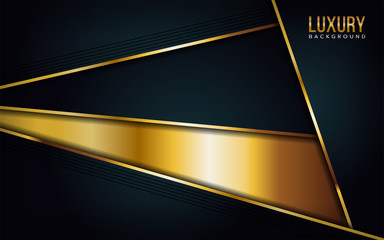 Modern luxurious dark background with golden stripe and textured overlap background.