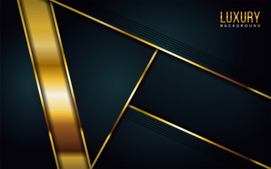 Modern luxurious dark background with golden stripe and textured overlap background.