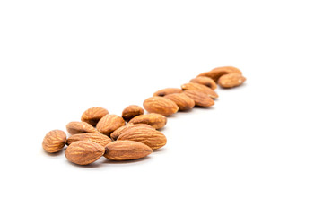 Almond nuts isolated with white background.