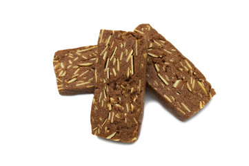 Biscuits cracker homemade, Square .and thick design, Sliced almond cookies and sweet flavored. Isolated on white background.