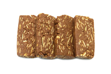 Biscuits cracker homemade, Square .and thick design, Sliced almond cookies and sweet flavored. Isolated on white background.