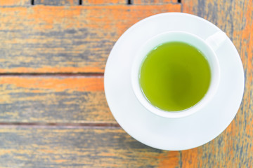hot green tea on the table