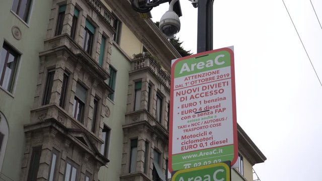 Italy - Milan December 15,2019  - area c - limited traffic area - stop for diesel and truck