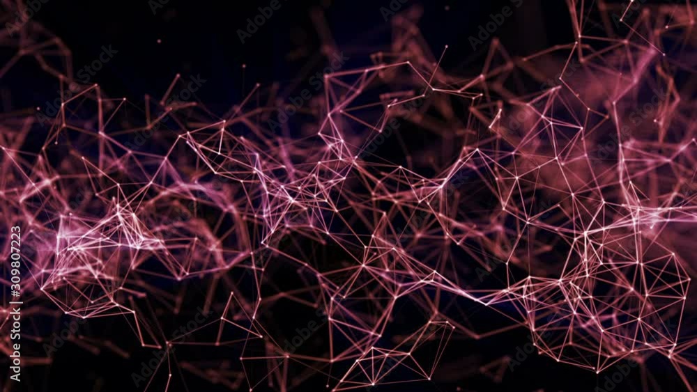 Poster purple particles interconnected, slowly moving against a black background. abstract animated backgro