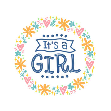 Vector illustration of It's a Girl text