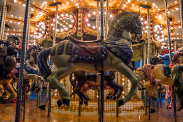Fototapeta na wymiar wooden horse of a christmas carousel in Madrid. Spain