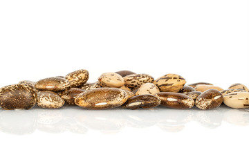 Lot of whole speckled brown bean pinto isolated on white background