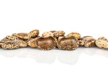 Lot of whole speckled brown bean pinto isolated on white background