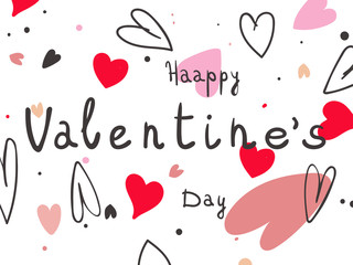 Happy Valentines Day poster with handwritten text on white background. Vector Illustration