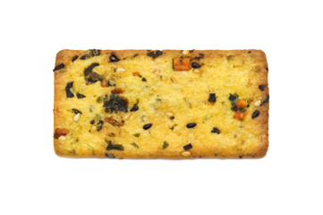 Thin biscuit with veggies flavored isolated on white background.