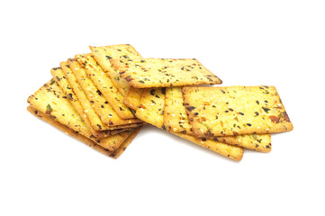 Thin biscuit with veggies flavored isolated on white background.