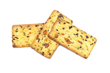 Thin biscuit with veggies flavored isolated on white background.