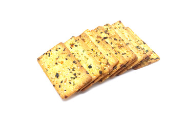 Thin biscuit with veggies flavored isolated on white background.