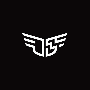 JS logo monogram emblem shape with wings style ribbon design template