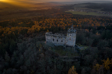 Naklejka premium Radyne Castle is a castle situated on a hill of the same name, near the town of Stary Plzenec, in the Pilsner Region of the Czech Republic. Radyne, like the similarly conceived Kasperk.