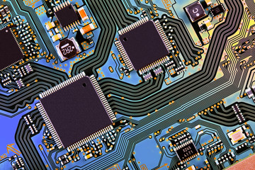 Electronic circuit board close up.