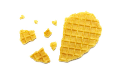 Waffle crisp butter flavor biscuits isolated on white background. Heart concept.
