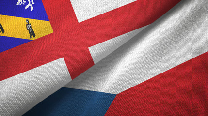 Herm and Czech Republic two flags textile cloth, fabric texture