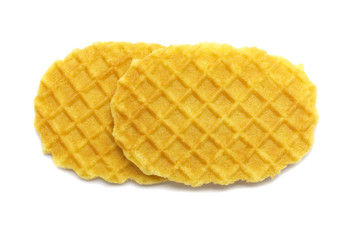 Waffle crisp butter flavor biscuits isolated on white background.