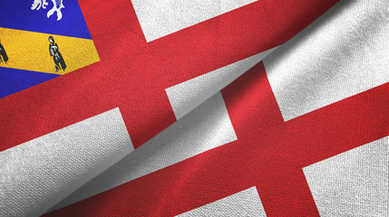 Herm and England two flags textile cloth, fabric texture