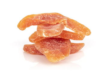 Group of five whole dried orange papaya piece isolated on white background