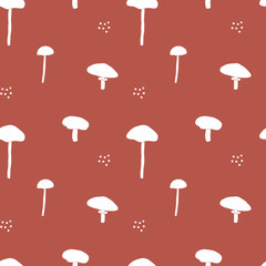 Mushroom seamless pattern. Vector forest surface design. Cover background