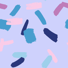 Pink and blue brushstrokes trendy seamless pattern with hand drawn texture background.