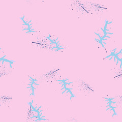 Blue sea coral on pink trendy seamless pattern with hand drawn textures background.