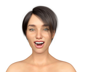 Woman Smiling Portrait on Isolated White, 3D Rendering