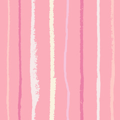 Pastel color vertical textured lines on pink trendy seamless pattern background.