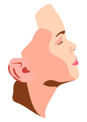 Portrait of a boy in profile with pink skin.