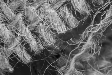 Macro shots close-up the burlap cloth side in black and white	