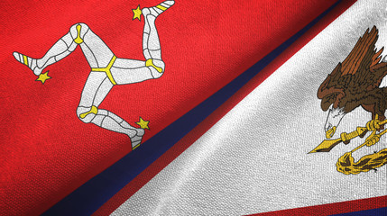 Isle of Mann and American Samoa two flags textile cloth, fabric texture