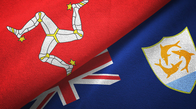 Isle of Mann and Anguilla two flags textile cloth, fabric texture