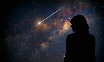 Astronomer with a telescope watching at the stars and Moon. My astronomy work.