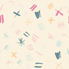 Natural color abstract geometric shapes seamless pattern with hand drawn texture background.