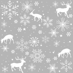 Seamless pattern with deer and snowflake vector image