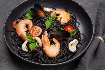 Black seafood spaghetti pasta