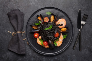 Black seafood spaghetti pasta