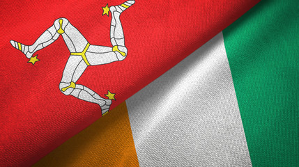 Isle of Mann and Cote d'Ivoire Ivory coast two flags textile fabric texture