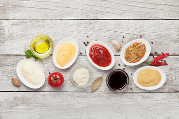 Set of various sauces. Popular sauces in bowls