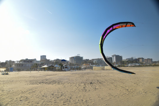 kitesurf on the beach in winter