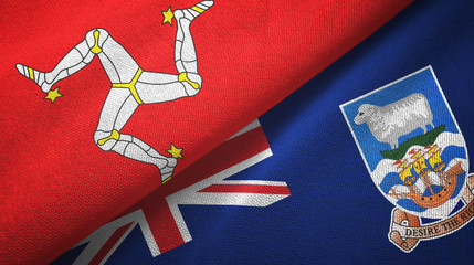 Isle of Mann and Falkland Islands two flags textile cloth, fabric texture