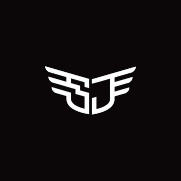 SJ logo monogram emblem shape with wings style ribbon design template