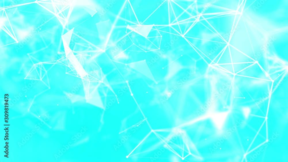 Poster white particles interconnected, slowly moving against a turquoise background. abstract animated back