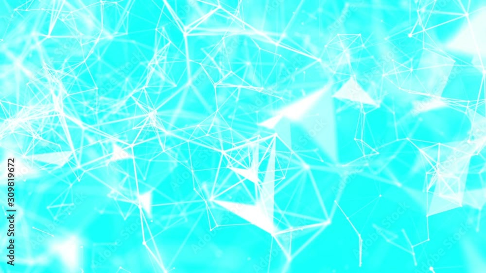 Poster white particles interconnected, slowly moving against a turquoise background. abstract animated back