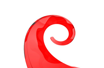 3d rendering. Red twirl swirl art on white background.