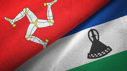 Isle of Mann and Lesotho two flags textile cloth, fabric texture
